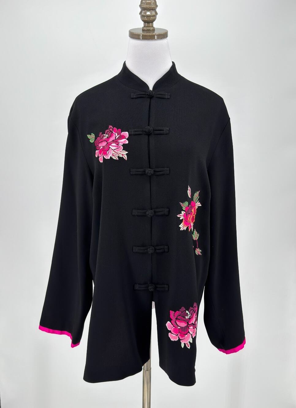 Vintage Harari "Hapi" Vibrant Fuchsia Rose Floral Embroidery Jacket Sz L NEW